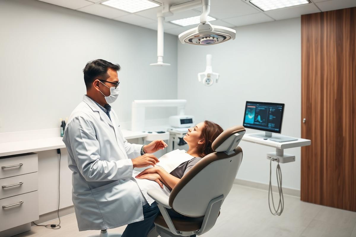 Dentist treating a patient in a modern dental operatory